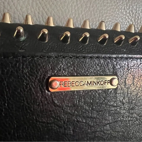 Rebecca Minkoff Crossbody Bag Studded Chain Black Leather Gold Biker Grunge Rock - Picture 15 of 16